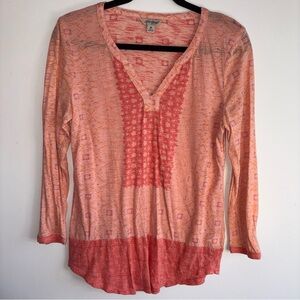 Lucky Brand Peach Long Sleeve V-Neck Top